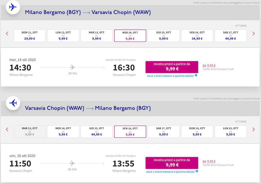 Biglietti Wizz Air da € 9,99 da Milano solo per oggi