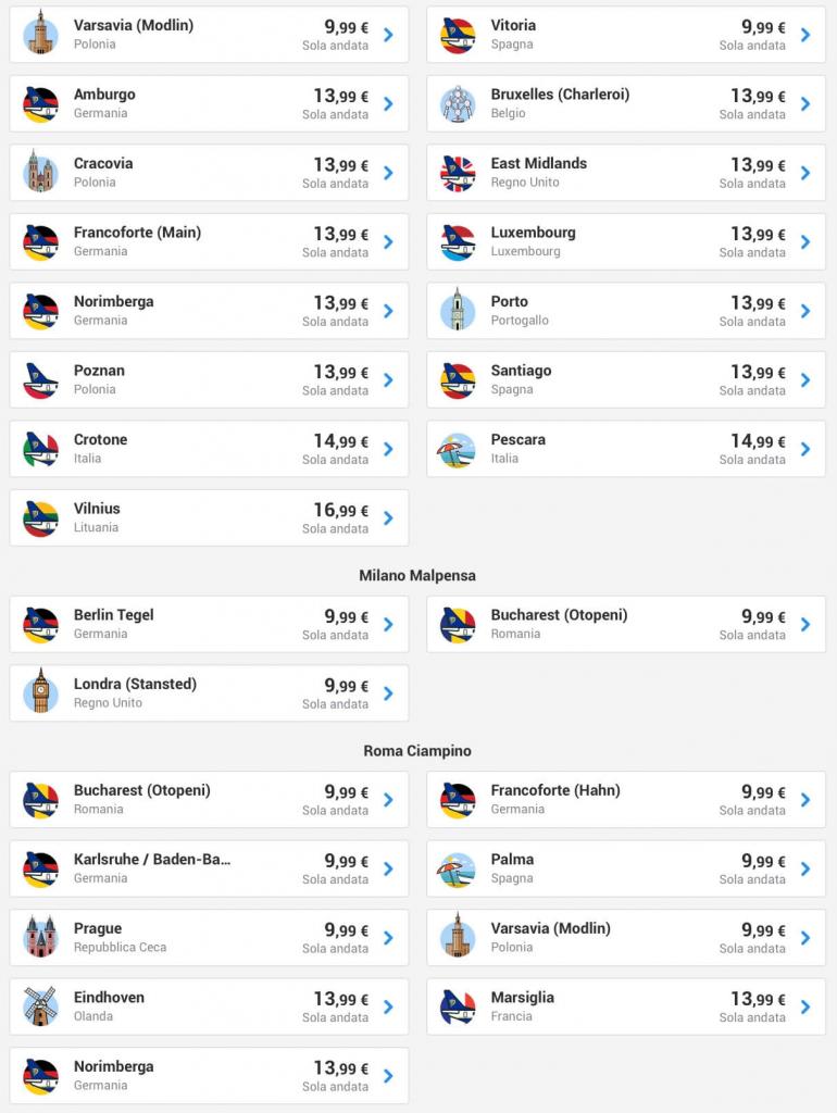 Tutti i voli low cost Ryanair da € 9,99 lista completa Tutti i voli low cost Ryanair da € 9,99 lista completa