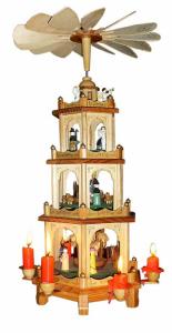 Piramide Natalizia In Legno 45,7 Cm | 3 Livelli Con Portacandele, Statuette Natività Dipinte A Mano, Colore Naturale - 4