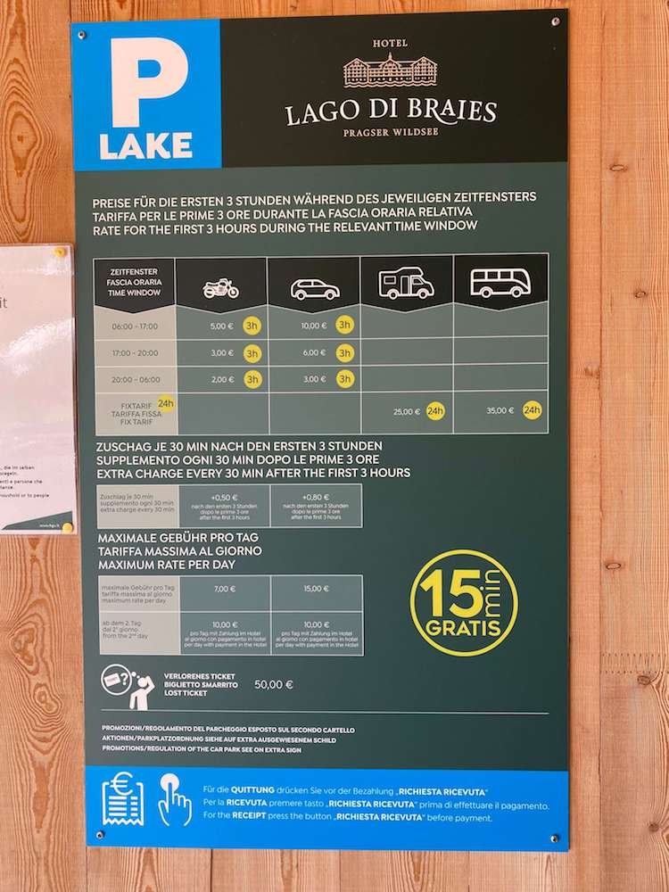 prezzi parcheggio lago braies