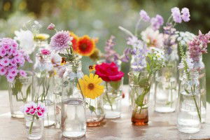 nice flowers in the bottles